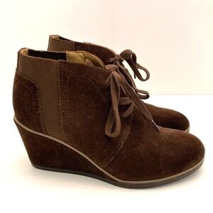 Franco Sarto Shoes Womens 7 M Armelle Brown Suede Wedge Lace Up Ankle‎ Booties